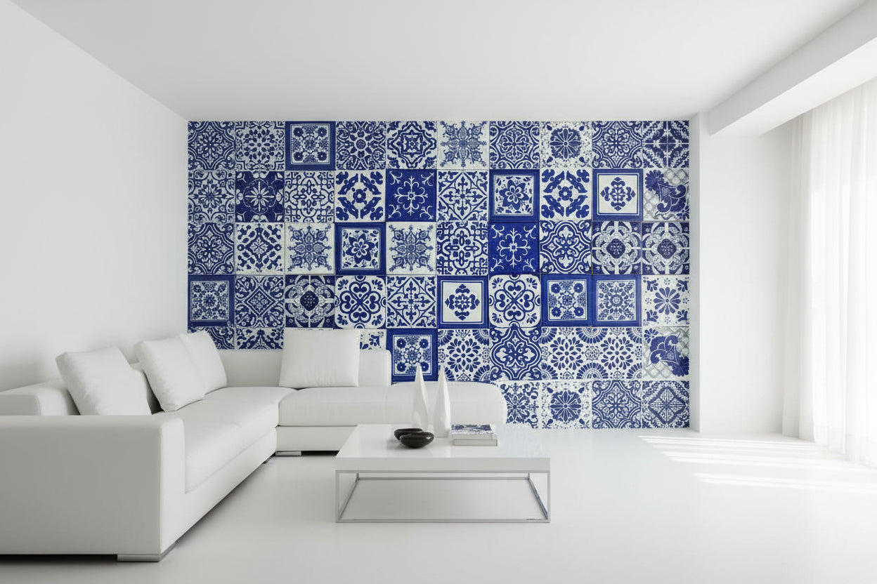 Azulejo De Talavera Azul con Blanco 10x10 Cm 90 Piezas(1 m2) - ENVIO GRATIS!