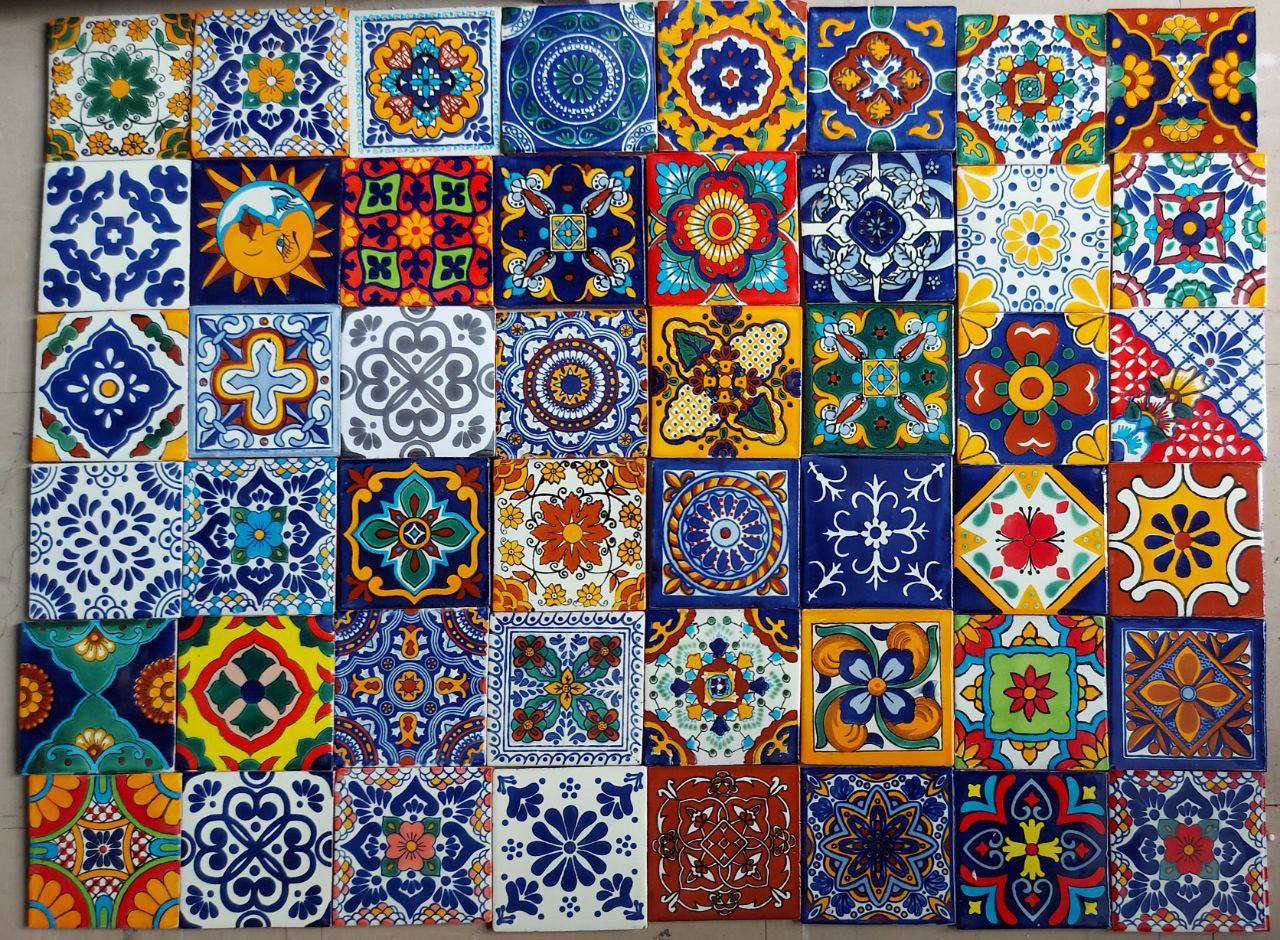 Azulejo Artesanal De Talavera 15x15cm Medio Metro 22 Pz Confeti - ENVIO GRATIS!