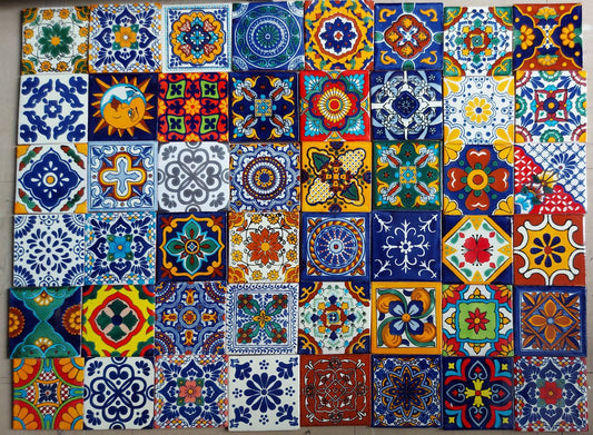 Azulejo Artesanal De Talavera 15x15cm Medio Metro 22 Pz Confeti - ENVIO GRATIS!