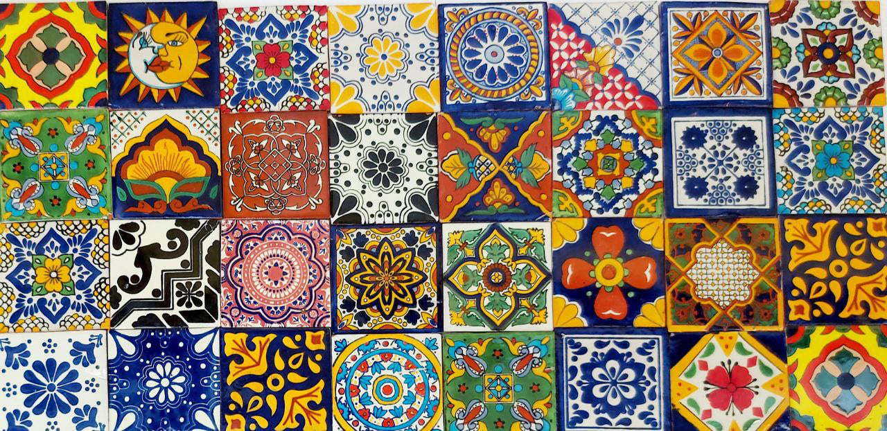 45 Pz Azulejo De Talavera 10x10 Cm De Segunda Confeti - ENVIO GRATIS!