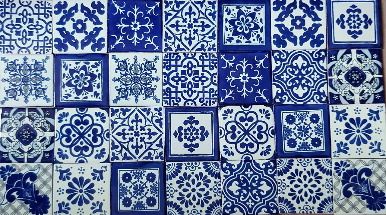 Azulejo De Talavera Azul con Blanco 10x10 Cm 90 Piezas(1 m2) - ENVIO GRATIS!