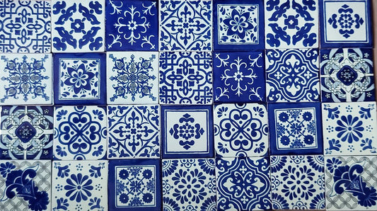 Azulejo De Talavera Azul con Blanco 10x10 Cm 45 Piezas(1/2 m2) Confeti - ENVIO GRATIS!